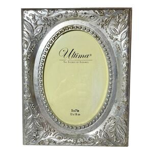 Vintage Art Deco Faux Wood Oval Leaf Silver Tone Photo Picture Frame 5X7 Ultima